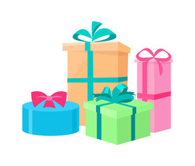 Set of Cardboards Decorated by Bows in Color Wrapping