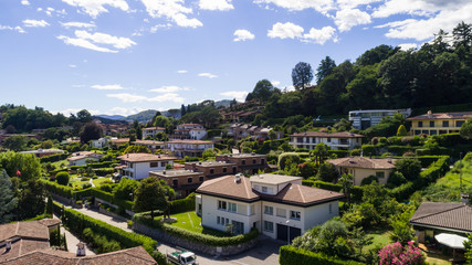 Fototapeta na wymiar Aerial view of modern villa with large garden