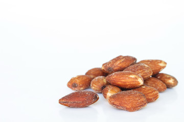 almonds nut roast on white background