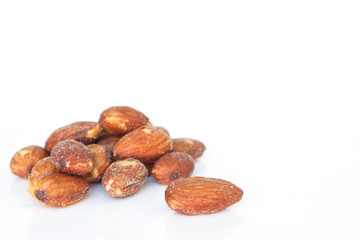 almonds nut roast on white background