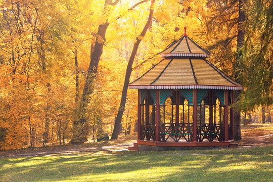 Pavillion in the park, fall seson outdoor scene