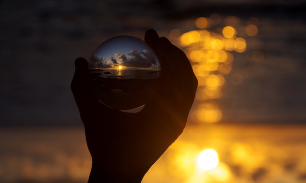 Crystal ball photography - sunset beach