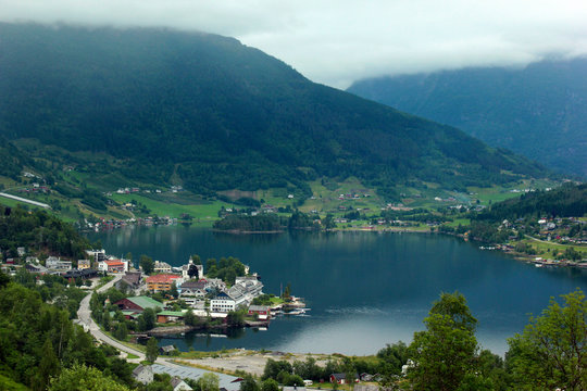 View of Ulvik village in Hordaland county, Norway.
