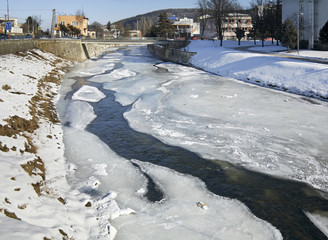 Kezmarska Biela Voda river in Kezmarok. Slovakia