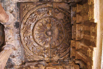 Ceiling of the mukha-mandapa, Durga temple, Aihole, Bagalkot, Karnataka. The Galaganatha Group of...