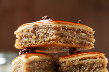 Oriental sweets with walnut closeup, macro shot
