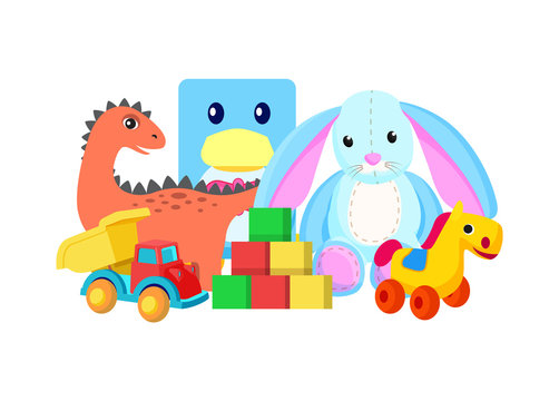 Dinosaur and Rabbit Toys Vector Illustration