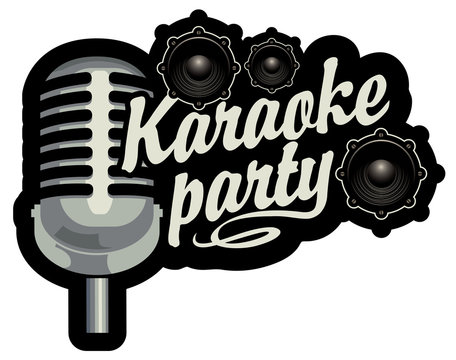 vector banner for inscription karaoke party with microphone and audio speakers
