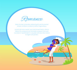 Romance Web Poster with Couple Embracing Seashore