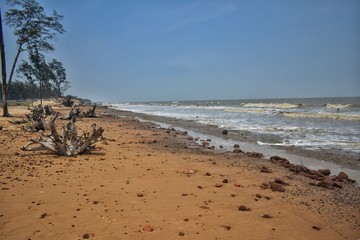 Beautiful deserted sea beach at Tajpur, West Bengal, India.