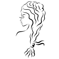 Beautiful woman with long wavy hair plaited in pigtail