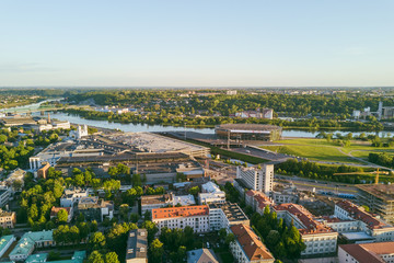 Aerial view of Kaunas city center. Kaunas is the second-largest city in country and has historically been a leading centre of economic, academic, and cultural