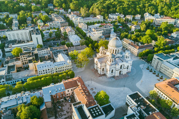 Aerial view of Kaunas city center. Kaunas is the second-largest city in country and has historically been a leading centre of economic, academic, and cultural life