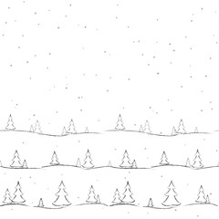 Background with fir-trees and snowflakes hand-drawn Creative modern background for banners cards wallpapers covers Drawing of Christmas trees header on New Year and Christmas Vector winter pattern