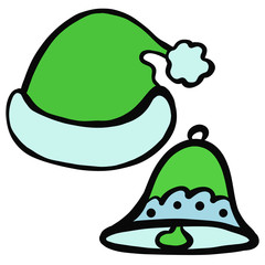 Winter hat and bell for Christmas, festive set