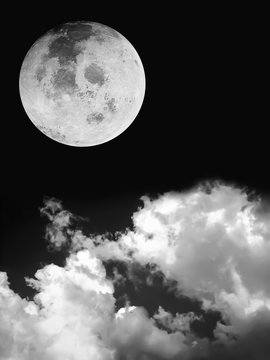 Dramatic atmosphere panorama view of night sky background with beautiful super moon and clouds.Image of moon furnished by NASA.