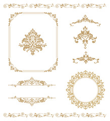 Set of vintage elements. Frames, dividers for your design. Golden Components in royal style. Elements for design menus, websites, certificates, boutiques, salons, etc. Making your logo and monogram.