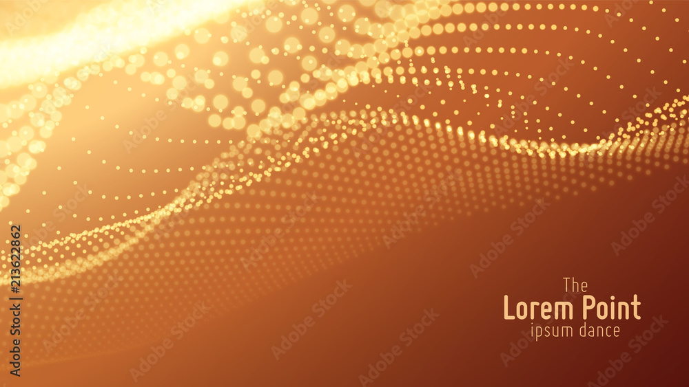 Poster vector abstract particle wave, points array with shallow depth of field. futuristic illustration. te