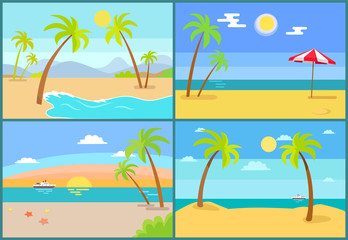 Fototapeta na wymiar Seascape and Palms Collection Vector Illustration