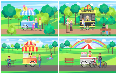 Ice Cream and Pizza Stand Vector Illustration