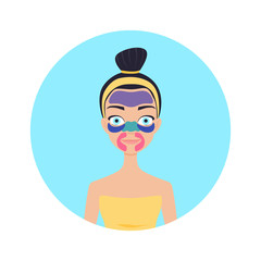 A girl with different mask patches on her face.
