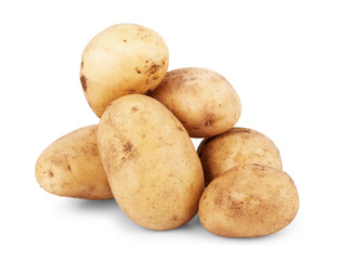 Raw potatoes on a white background