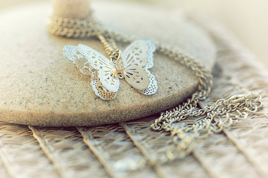 Beautiful Silver Pendant Of Butterfly