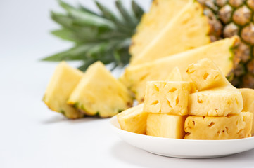 sliced pineapple isolated on white background
