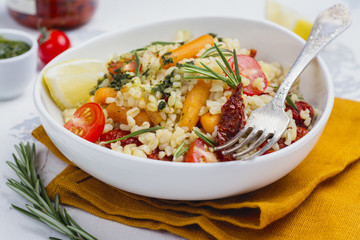 Savory autumn or winter bulgur salad
