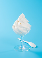 Soft serve ice cream isolated with colored background, copy space(text space), blank for text, vanilla flavours 