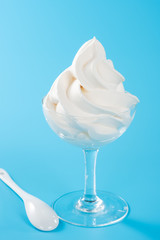 Soft serve ice cream isolated with colored background, copy space(text space), blank for text, vanilla flavours 