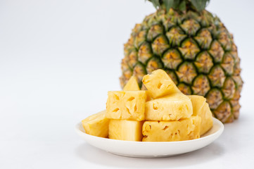 sliced pineapple isolated on white background