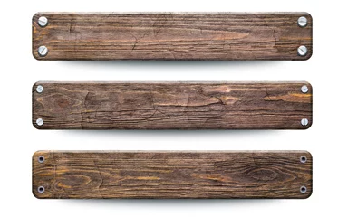 Rolgordijnen Oud ruw houten plankenteken. Geïsoleerd op wit met uitknippad © rottenman