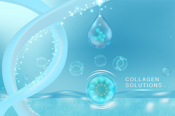 Blue Collagen Serum drop, cosmetic advertising background ready to use, luxury skin care ad, illustration vector.	