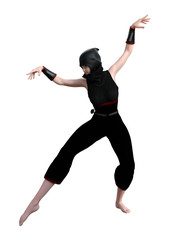 3D Rendering Female Ninja on White