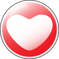 Vector glossy red round heart button .