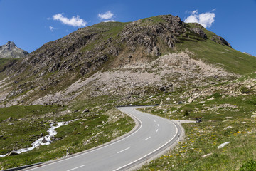 Mountain road to the Julierpass in the Graubunden (Grisons) Canton in the alps in Switzerland