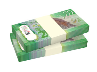 New Zealand currency isolated on white background. 3D illustration.