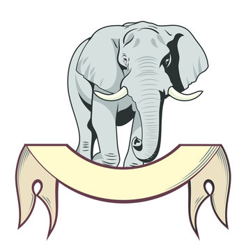 Portrait of an elephant with a banner, old school style