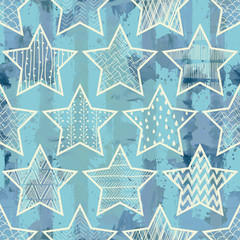 Seamless pattern with stars. Can be used on packaging paper, fabric, background for different images, etc. Freehand drawing