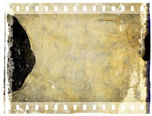 Vintage film strip frame with ruined leather texture. Tones of sepia. - 213631613