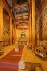 Longitudinal view inside the Heddal Stave church. Photo taken towards the altar.