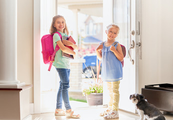 Girls with backpack is going to school