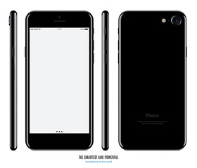 smartphone mockup in black color with blank screen front, back and side on white background. stock vector illustration eps10