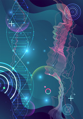 Science template, wallpaper or banner with a DNA molecules.
