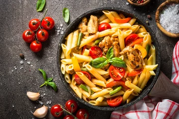 Acrylic prints meal dishes Pasta penne with chiken and vegetables.