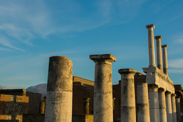 old ancient roman ruins of Pompeii, city destroyed by Vesuvius volcano. Most popular and famous place in Italy