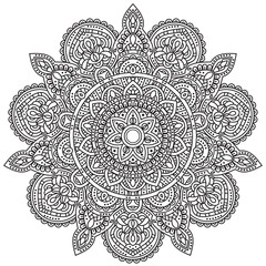 Black and white mandala vector isolated on white. Vector hand drawn circular decorative element.