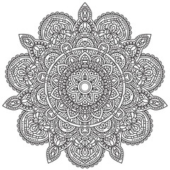 Black and white mandala vector isolated on white. Vector hand drawn circular decorative element.