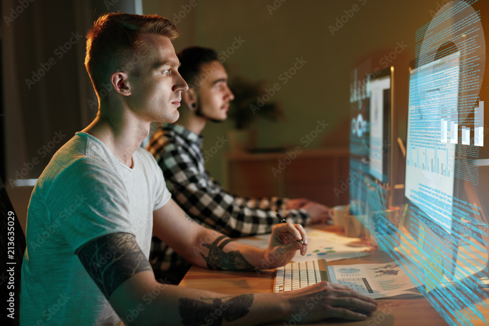 Poster Information Technology. Programmers Writing Software Code